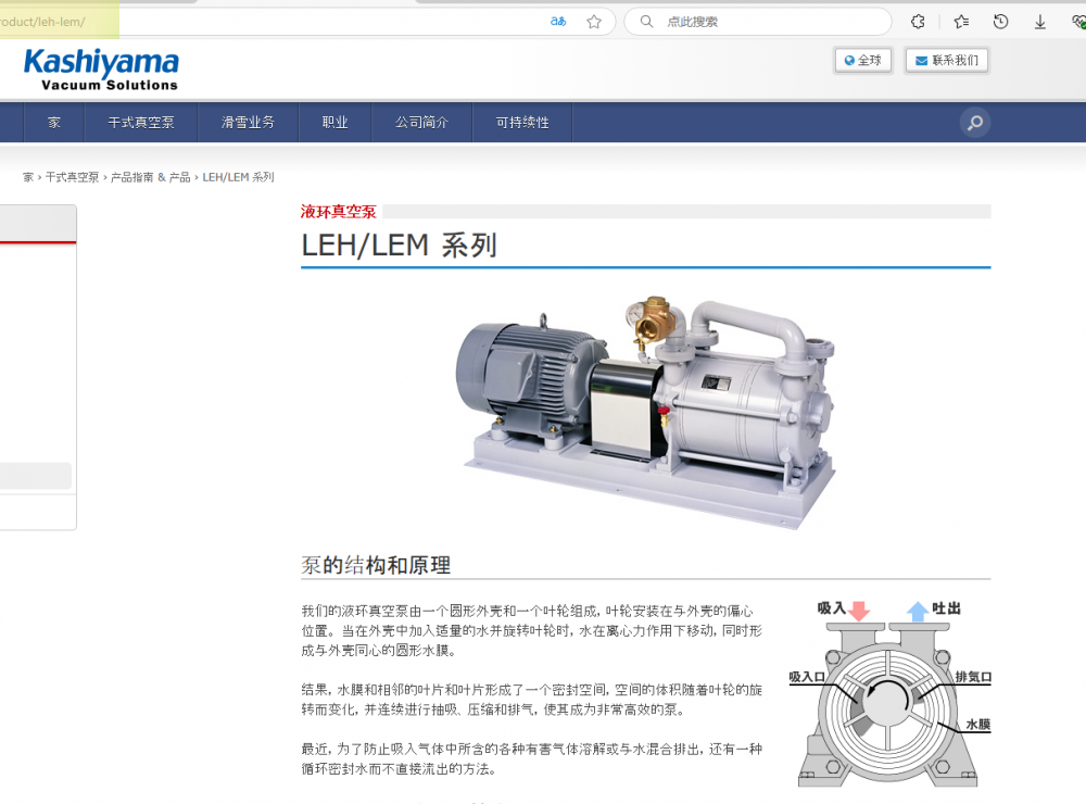 日本樫山工业 水环真空泵KASHIYAMA  型号：LEH3...