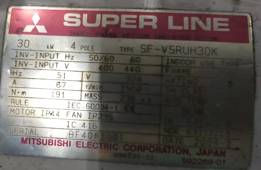 日本三菱电机 矢量马达 型号：SF-V5RUH45K 功率4...