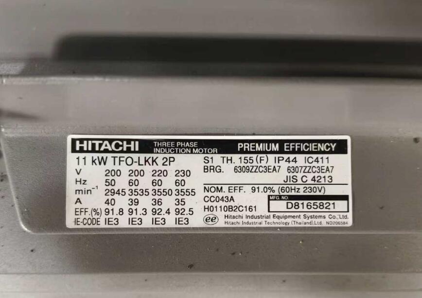 日立电机型号：TFO-LKK-11KW-2P-230V/60...